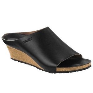 Papillio Birkenstock Sz 7 Debby Black Wedge mules